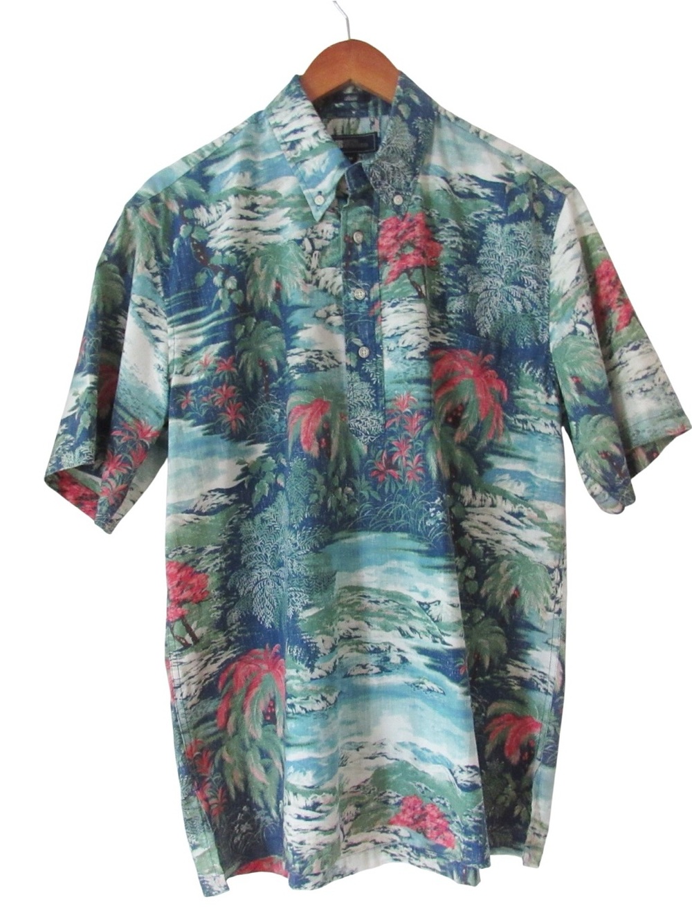 Reyn Spooner Waterfall Valley Pullover Shirt Medium Tropical Medieval Blue